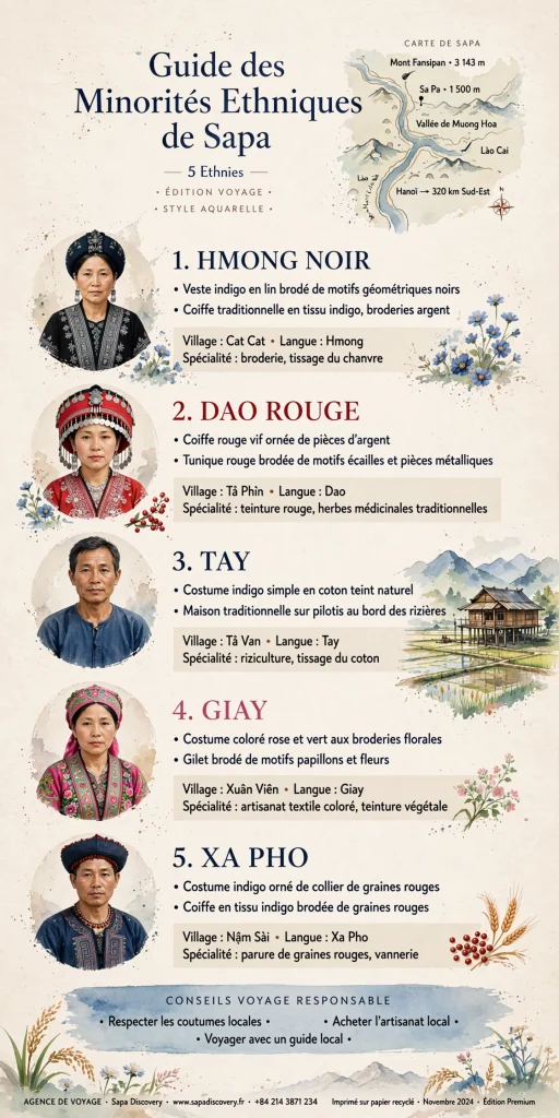 poster guide minorites ethniques Sapa Hmong Noir Dao Rouge Tay Giay Xa Pho